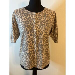 SIONI Bloomingdale’s Leopard Print Elbow Sleeve Cardigan Sweater